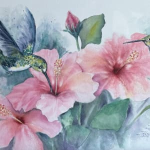 Hummingbirds in the Hibiscus by Rebecca Zdybel 