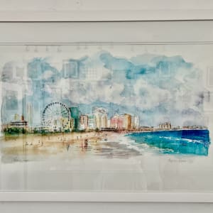 Hand Embellished Myrtle Beach Seascape Print 17.5 x 30 Framed by Rebecca Zdybel 