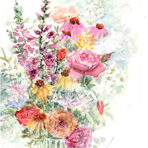 Loose Bouquet Study of Roses Cornflower and Foxglove by Rebecca Zdybel, Image 1.