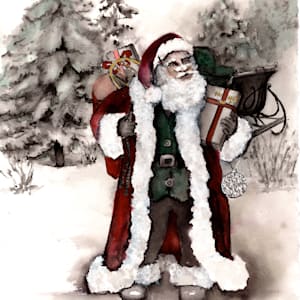 Vintage Santa with Gifts and Sleigh 