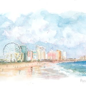 Hand Embellished Myrtle Beach Seascape Print 17.5 x 30 Framed by Rebecca Zdybel 