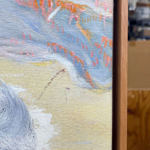 ROAM by Laura Letchinger  Image: framing closeup; 2" deep cherrywood floater frame