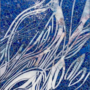 REALIZE by Laura Letchinger  Image: HOMAGE TO REALIZE | mosaic and vintage stamps | 46" x 36" x 1.5" by Piece by Piece mosaic arts nonprofit and social enterprise