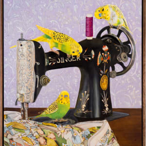 Sopranos - budgies on a Singer by Fiona Smith 
