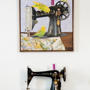 Sopranos - budgies on a Singer by Fiona Smith 