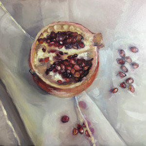 Pomegranate and Grey Scarf by Mary Ann Trzyna