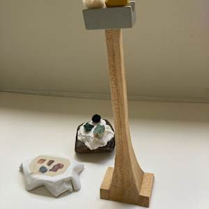 Found Shapes on Tall Wooden Stand by MaryAnn Puls 