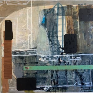 Square painting with carbon paper additions by MaryAnn Puls
