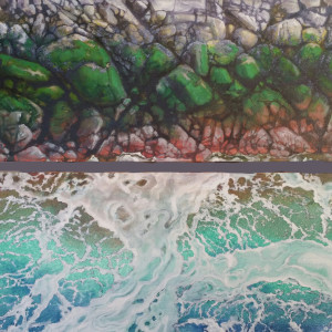 Diptych - Seafoam & tidal stone by Jan Poynter