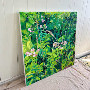 Bouncing Bet on the Blue Ridge by Krista Townsend  Image: Painting leaning on the studio wall.