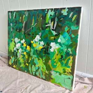 Green Exploration by Krista Townsend  Image: The painting leaning on the studio wall.