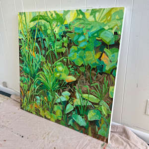 Hastas and Grasses by Krista Townsend  Image: Painting leaning on studio wall.