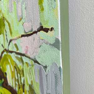 Leaves Of The Same Tree by Krista Townsend  Image: Canvas edge is painted moss green.