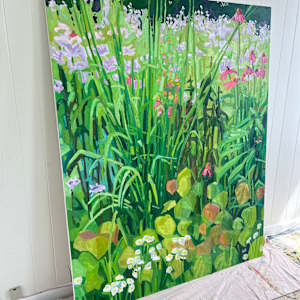 Patchwork by Krista Townsend  Image: The painting at an angle leaning on the studio wall.