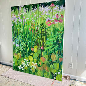 Patchwork by Krista Townsend  Image: The painting at an angle leaning on the studio wall.