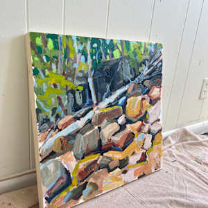 Rock Cave by Krista Townsend  Image: Painting leaning on the studio wall.