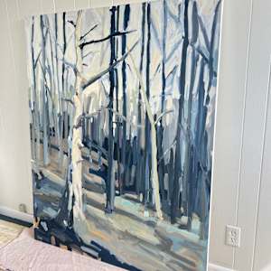 Snag by Krista Townsend  Image: The painting at an angle leaning on the studio wall.