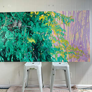 Waiting for Dark by Krista Townsend  Image: The painting resting on two stools in the studio.