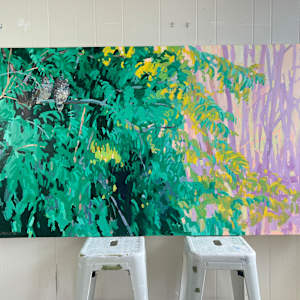 Waiting for Dark by Krista Townsend  Image: The painting resting on two stools in the studio.