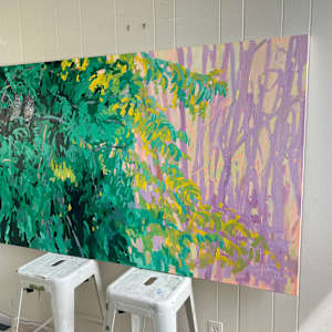 Waiting for Dark by Krista Townsend  Image: The painting resting on two stools in the studio.