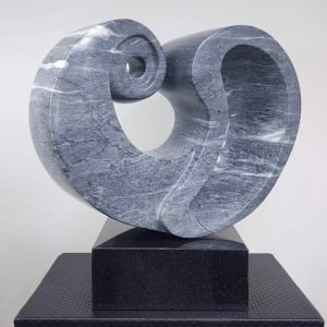 Opus II by Scott Gentry Sculpture  Image: Scott Gentry Sculpture. "Opus II" left front view. Portuguese ravena azul marble on black marble base. Measures 18H x 18W x 9D inches.