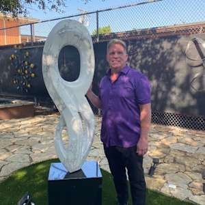Muse of Light by Scott Gentry Sculpture  Image: Scott with "Muse of Light" at Fall Gallery Night 2024 in Fort Worth, Texas.