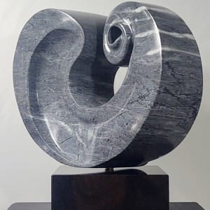 Opus II by Scott Gentry Sculpture  Image: Scott Gentry Sculpture. "Opus II" right front view. Portuguese ravena azul marble on black marble base. Measures 18H x 18W x 9D inches.