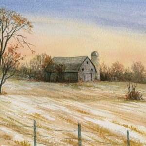 Barn across snowy field by Tarryl Gabel