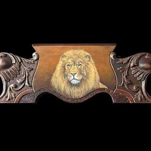 Lion portriat on wood with carvings by Tarryl Gabel