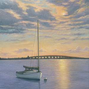 Sailboat moored in the sunset, LBI by Tarryl Gabel