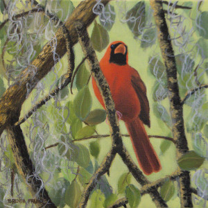 CARDINAL SURROUNDED IN GREEN by Brenda Francis