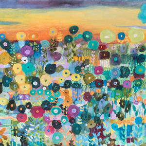 Navy, Yellow & Orange Sky Above a Turquoise, Purple & Green Garden by Ruthanne Baker