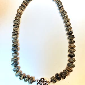 SS25 - Blue Striped Glass Bead Necklace by Gretchen Otto