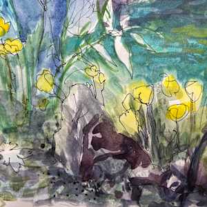 Evening Garden Around Pond by Denita Benyshek 