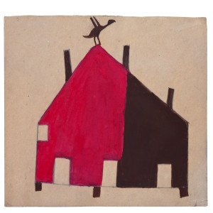 Brown & Red House with Bird by Bill Traylor
