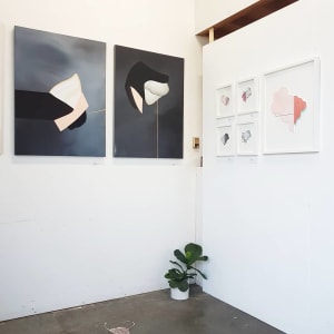 Warming Trend by Crissy Arseneau  Image: Cloud City grouping alongside paintings by Amy Stewart.