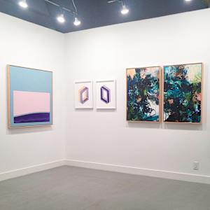 A New Day Rising by Crissy Arseneau  Image: Works by Amy Stewart, Crissy Arseneau, and Andrea Soos. Little Distance exhibition at Parker Street Gallery, November 2025.