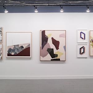 The Sound of the Morning Song by Crissy Arseneau  Image: Works by Shira Gold, Amy Stewart, Lauren Mycroft, Crissy Arseneau, and Andrea Soos. Parker Street Gallery, November 2025.