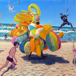 Fun at a Beach Revolves Around the Float Guy by David Febland