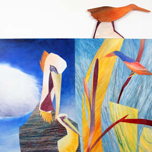 Pelican and Shore Birds by Laura Bender
