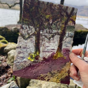 Two Ash Trees by Brantwood Jetty. March 2024 by Frances Hatch 