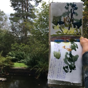 26-BEHIND RUSKIN'S POND by Frances Hatch  Image: drawing at Ruskin's Pond in drizzle