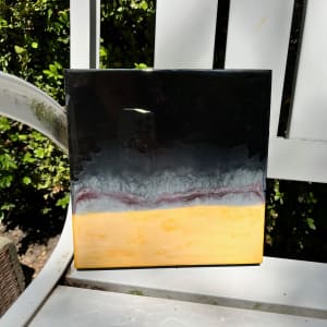 Unexpected Series - #10 by Kathie Collinson  Image: Black and yellow acrylic paint with red and white tinted resin.