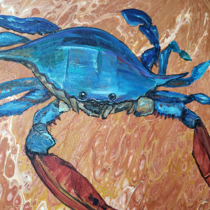 Blue crab #1 with blue frame by Heather Medrano 