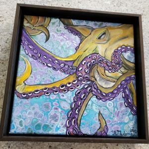 Yellow/Purple Octopus with copper colored frame by Heather Medrano
