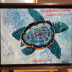 Sea Turtle Blue Bubbles by Heather Medrano