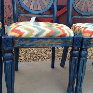 Caribbean blue refinished Sunset dining chairs by Heather Medrano 