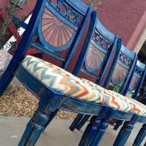 Caribbean blue refinished Sunset dining chairs by Heather Medrano 