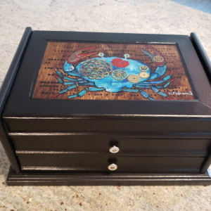 Blue Crab Steampunk 3 tier trinket box. by Heather Medrano 