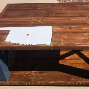 Farm house coffee table with Oklahoma Artwork by Heather Medrano 